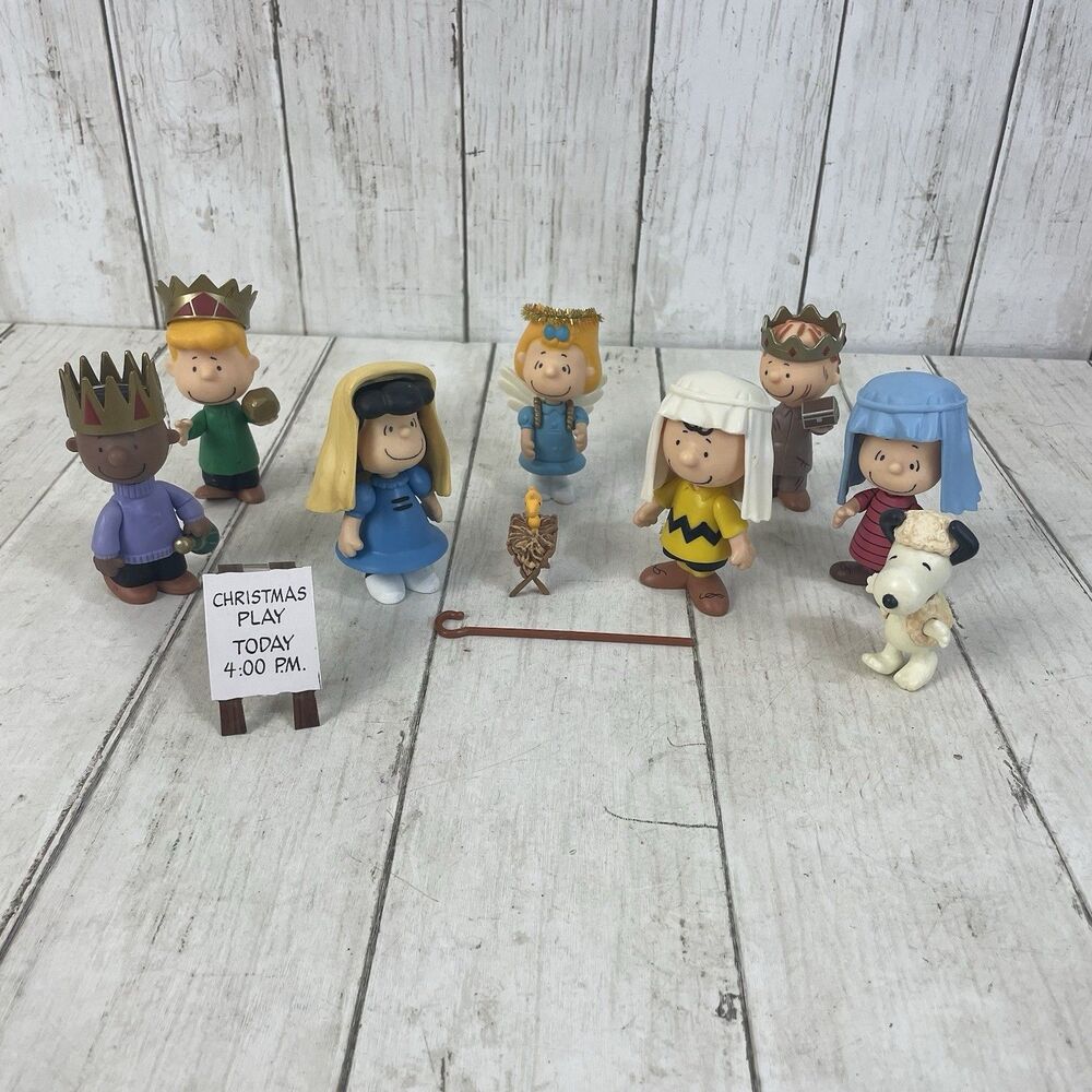 Peanuts Christmas Pageant Nativity Set Charlie Brown Snoopy Lucy Linus Complete